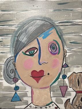 Whimsical Heart-Lip Portrait Canvas Art - Multicolor